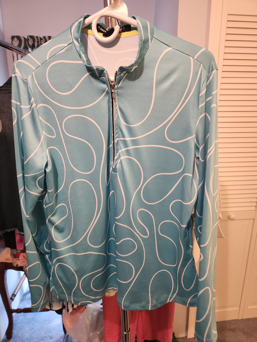Simplicitie Inc. Light Blue and White Long Sleeve Pullover with Zip